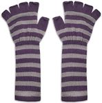 Women's Fingerless Knitted Gloves - Ladies Adult One Size - Hand Wrist Warmer, Purple/Grey