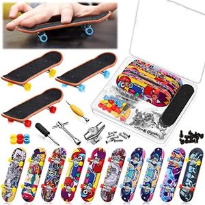 Civaner 10 Pack DIY Fingerboard Kit with Box Mini Fingerboards Skateboards for Fingers Finger Board Making Kit Finger Skateboard Kit with Mini Wrench Screwdriver Brackets Screws and Wheels (Classic)