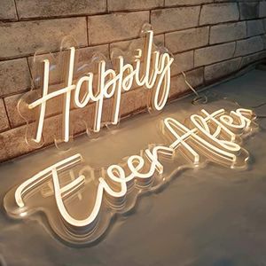 SYLHOME Large Happily Ever After LED Neon Light Sign 14.6"X7.5"+ 20.9"X7.5" Wedding Party Birthday Neon Art Wall Sign Decor Bedroom Home Bar Pub Decor Gift Night Light 12V Warm White