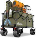 Sekey 200L Folding Festival Trolley with All-Terrain Extra Wide Wheels and Brake, Heavy-Duty Cart Loadable up to 150KG, Patented Four-Directional Foldable Design, Wagon for Beach Camping, Khaki