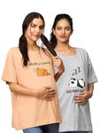 The Mom Store Mom T-Shirt | Cotton | Pre and Post Pregnancy | Quirky Statements | Comfortable | Oversized | Pack of 2 | Sand & Grey | 2XL