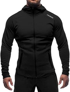 BROKIG Mens Gym Hoodie Full Zip Up Hoodies for Men Running Workout Jackets with Zipper Pockets (Black, Large)