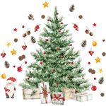 Large Christmas Tree Wall Decals Merry Christmas DIY Watercolor Wall Stickers Peel and Stick Removable Christmas Tree Giant Wall Decals for Bathroom Bedroom Living Room Offices Home Decoration