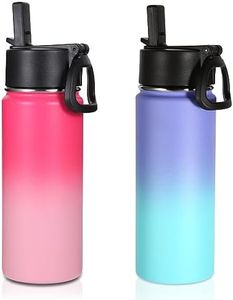 Volhoply 16 OZ Kids Water Bottle Bulk 2 Pack,Insulated Sports Bottles with Straw Lid,Stainless Steel Bottle with Handle Keep Cold & Hot,Double Wall Vacuum Thermos Cups for School(Assorted,Set of 2)
