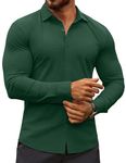 COOFANDY Men's Muscle Fit Dress Shirts Stretch Wrinkle-Free Long Sleeve Casual Button Down Shirts Green