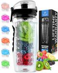 Zulay (34oz Capacity) Fruit Infuser Water Bottle with Sleeve - Anti-Slip Grip & Flip Top Lid Infused Water Bottles for Women & Men - Water Infusion Bottle - Onyx Black