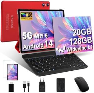 Tablette Android 14 avec 5G Wi-Fi 6, 20 GO RAM+128 GO ROM (Extensible Jusqu'à 1 To), Tablette Tactile avec Widevine L1, 8 Cœurs, 5MP+8MP, 6000mAh, Tablette 10 Pouces avec Clavier+Souris et Cas, Rouge