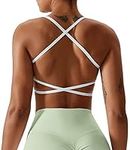 TZLDN Workout Backless Sports Bra for Women Removable Padded Strappy Low Impact Open Back Bras Gym Clothes Yoga Crop Tank Top A5Classic-White, Small