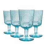 Bormioli Rocco Romantic Set of 4 Stemware Glasses, 10.75 Oz. Colored Crystal Glass, Light Blue, Made in Italy.