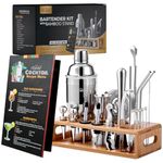 TEAVAS Mixology Bartender Kit with Japanese Jigger & Stand - 25 Piece Stainless Steel Cocktail Making Set with Shaker, Strainer, Mixer, Spoon, Muddler - Birthday Gifts