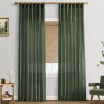 Extra Long 108 Inch Curtains for Large Window,Organic Modern Elegant Decor,Back Tab Pleated Drapes Linen Sheer Tall Curtains for Living Room Dining Office 2 Panel Set,50 Wide 9 FT,Olive Green