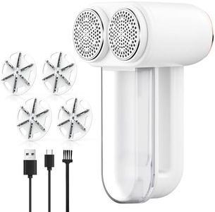 Coovee Double Head Lint Shaver Electric, LED Indicators, USB Electric Lint Remover, Rechargeable, Adjustable, 3-Way Speed, Fabric Clothing, Bed Linen, Furniture, White (Double Head)