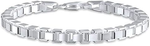 Unisex Solid Mirror Venetian Box Link Chain Bracelet For Men Teen .925 Sterling Silver Made In Italy 7 Inch