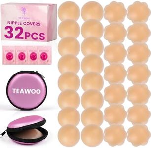 TEAWOO 32 PCS Nipple Covers for Women, Reusable Nipple Coverings, Nipple Pasties, Boob Pasties, Reusable Silicone Adhesive Invisible Pasty Nipple Covers for Women with Travel Box Pink