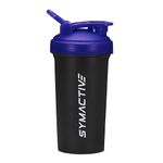 Amazon Brand - Symactive Leakproof Unbreakable Sports Shaker Bottle with Strainer, Anti Odour Large Spout, Flip Lid & Handle, BPA-Free (Color: Black/Blue, 700 ml),Plastic