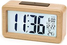 aboveClock Digital Alarm Clock, Wooden Bedside Clock with Large LCD Backlit Display, Temperature, Snooze Function, Brightness Sensor, 3 AAA Battery Operated【Battery NOT Included】