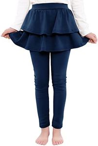 BOOPH Little Girls Leggings with Ruffle Tutu Skirts Kids Footless Tights Uniform Pants, B-navy, 10-12 Years
