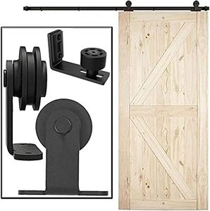 TSMST 5.5FT/173CM Herraje para Puerta Corredera Kit de Accesorios para Puertas Correderas con Guía de Suelo Ajustable - T Estilo
