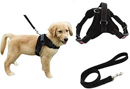 Heavy Duty Adjustable Pet Puppy Dog Safety Harness with Leash Lead Set Reflective No-Pull Breathable Padded Dog Leash Collar Chest Harness Vest with Handle for Small Medium Large Dogs Training Walking