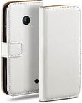 MoEx Flip Case for Nokia Lumia 630/635, Mobile Phone Case with Card Slot, 360-Degree Flip Case, Book Cover, Vegan Leather, Pearl-White