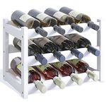 SMIBUY Bamboo Wine Rack, 12 Bottles Display Holder, 3-Tier Free Standing Storage Shelves for Kitchen, Pantry, Cellar, Bar (White)