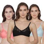 Kalyani Deepali Non Padded Cut & Sew Cups Everyday Lace Bra, Rose,Black,Sky Blue_36B (Pack of 3)