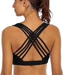 YIANNA Sports Bras for Women Cross Back Padded Sports Bra Medium Support Workout Running Yoga Bra, Black Strappy, Large