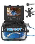Drain Inspection Camera 50M, Sanyipace HD Drainage Camera with 512hz Transmitter, Distance Counter and Self-leveling, 9" Industrial Endoscope with 12pcs LED Lights, 5X Zoom, DVR & Audio Recorder