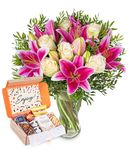 Pink Lilies and rose with Afternoon Tea Gift - Tea Gifts - Tea Hampers - Fresh Cut Flowers – Occassional Gifts – Birthday Flowers – Colourful Flowers - Flowers - Next Day Flowers