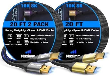 Maximm 8k Hdmi Cable 20ft,HDMI 2.1 Cable, Hdmi Cord Long Hdmi Cable 20 ft, Ultra High Speed Hdmi Cable, 8k 60 HZ (20 Ft, 2 Pack)