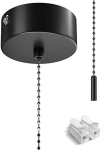 BrightArk Bathroom Ceiling Light Pull Cord Switch with Chain Kit Black Top Mounted Model Chrome Round Pendant Light Pull Cord Switch, Stylish and Refined for Bathroom Chandeliers Accessories