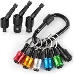 Katerk 1/4 Bit Holder Key Chain Cool Gadgets, Drill Bit Holder for Impact Driver, w/Impact Socket Adapter for Drills, 360° Rotatable and Hex 1/4" 3/8" 1/2" Drill Socket Adapter for Automotive DIY