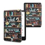 kwmobile Case Compatible with Amazon Kindle Paperwhite 11. Generation 2021 Case - PU Cover w/Strap - Library Motto Multicolor