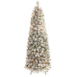 SHareconn 6ft Prelit Snow Flocked Artificial Hinged Slim Pencil Christmas Tree with Warm White Lights, Full Branch Tips, Perfect Choice Decoration for Xmas Holiday, 6 FT, Flocked Green