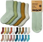 Foot Cardigan 5 Pairs Kids Organic Cotton Socks Different Color, Crew Gripper Socks for Boys Girls… (Shoe Size: 11-12, JEWEL)