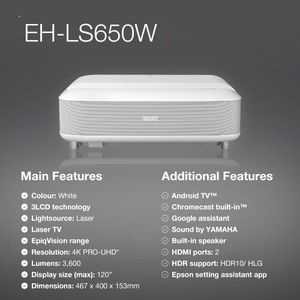 Epson 4K PRO UHD Ultra Short Throw Projector – EH-LS650W