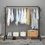 Zemic Metal Multifunctional Heavy-Duty Quality Garment Stand Cloth Rack Freestanding Storage Organizer with Bottom Shelves Adjustable Single Pole Coat Hanger (Black)