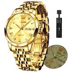 Gold Watch for Men OLEVS Stainless Steel Diamond Mens Watches Big Face Waterproof Analog Wactch for Men Day Date Casual Quartz Mens Watch, Montre Pour Homme