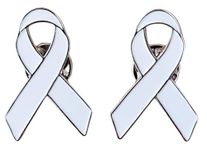 Cancer Awareness Ribbon Pin Badge, Funeral/Mental Health/Hiv aids/Breast Cancer Pin Badge (white 2pcs)