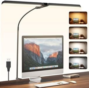 Quntis Desk Lamp for Home Office Study, 68CM Double Head Architect Desk Light with Clamp, 4 Colors & Brightness Dimmable Eye Care Table Lamp No Glare, Adjustable Gooseneck Task Lamp, Black
