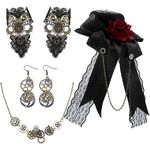 Crowye 5 Pcs Halloween Steampunk Jewelry Cosplay Set Steampunk Mini Top Hat Floral Lace Steampunk Wristband Steampunk Gear Earrings and Necklace for Women Steampunk Accessories