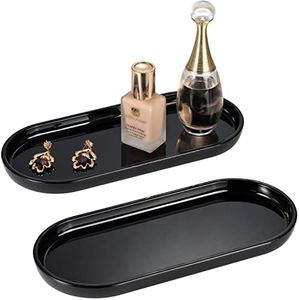 SheeChung Acrylic Vanity Tray Bathroom Storage Organizer Tray, 2 Pack Catchall Tray, Countertop Sink Tray Soap Dispenser, Sturdy Holder for Cabinet Vanity Shelf Cupboard Closet Organization (Black)