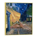 Wieco Art Framed Art Canvas Prints of Cafe Terrace at Night Canvas Prints Wall Art by Van Gogh Paintings Reproduction Abstract Artwork for Wall Decor Golden Frame