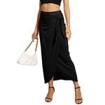 Witsmile Women’s Maxi Skirt High Waist Wrap Pencil Long Skirts for Women Slim Boho Draped Front Bodycon Zip Side (Black,M)