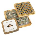 Creative Co-Op Enameled Wood Moths and Florals, Set of 3 Sizes, Multicolor Tray, Multi