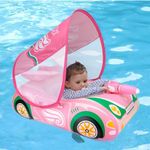 Swimbobo Toddler Pool Float Inflatable Car Baby Swim Float with Adjustable Sun Canopy and Safety Seat Pool Toys for Kids 3+ Years Old(Pink Green Car)