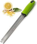 Spatlus Lemon Zester & Cheese Grater Parmesan Cheese, Lemon, Ginger, Garlic, Nutmeg, Vegetables, Fruits - Razor-Sharp Stainless Steel Blade Protective Cover, Dishwasher Safe Long (Green)