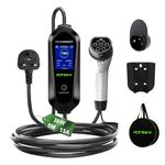 RTSKY Ev Charger Cable Type 2 to 3 Pin UK Plug 8M, 3KW 13A with Adjustable Current, Includes UI Display Screen, Storage Bag & Wall Mount