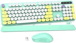 Wireless Keyboard and Mouse Combo, Detachable Wrist Rest, Full-size Typewriter Keyboard, Tilt Legs, Floating Round Keycap, Sleep Mode,Cute 2.4GHz Cordless Set for Mac/Windows/PC/Laptop(Colorful Green)