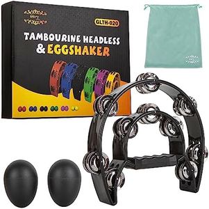 Glory Tambourine,Double Row Tambourine, Half Moon Double Row Metal Jingles Hand Held Instruments Percussion with Handle Grip, Tambourines for Adults, Party, Gift,Black